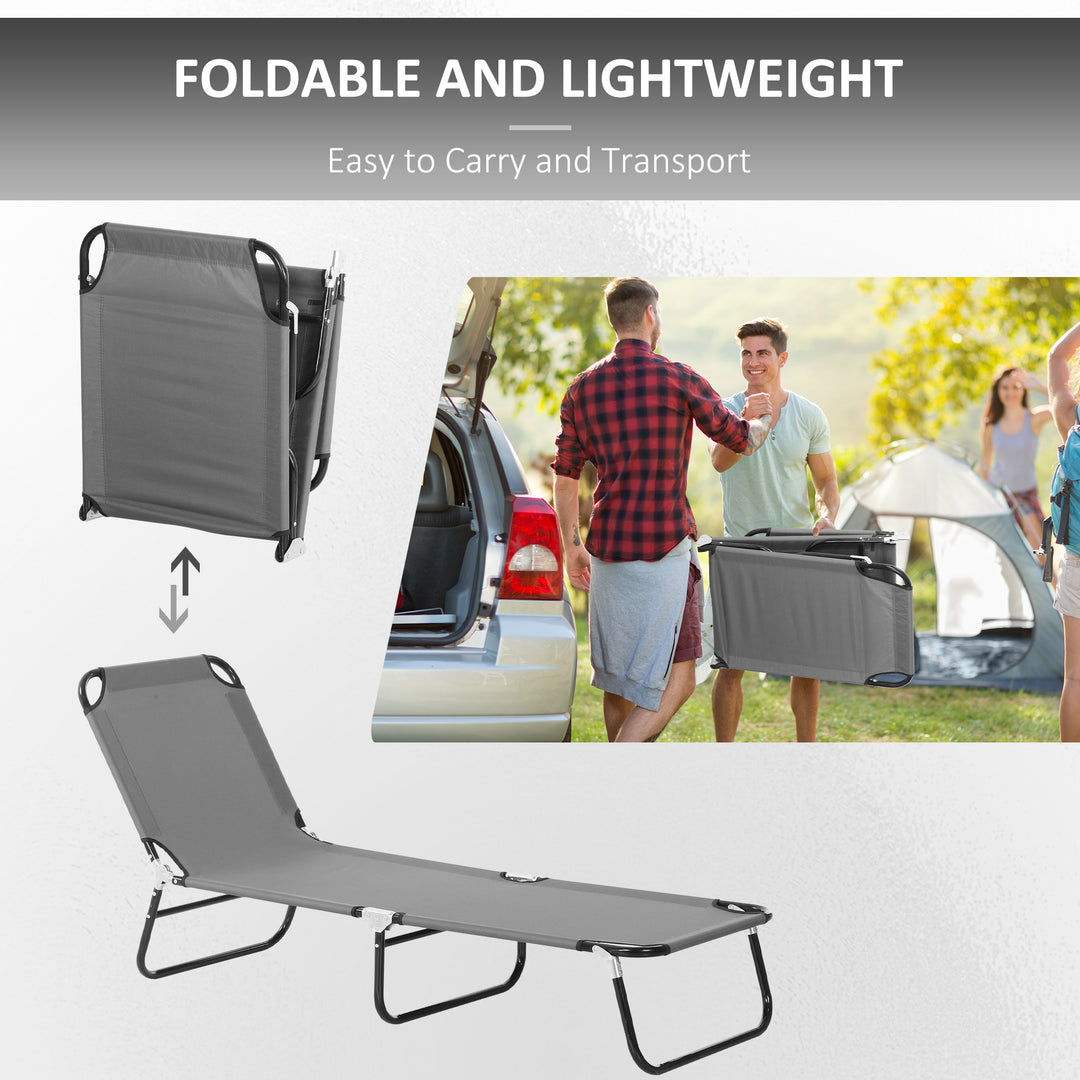 Foldable Sun Lounger with 5-Position Adjustable Backrest, Outdoor Portable Recliner Chaise Lounge Chair with Breathable Mesh Fabric, Grey