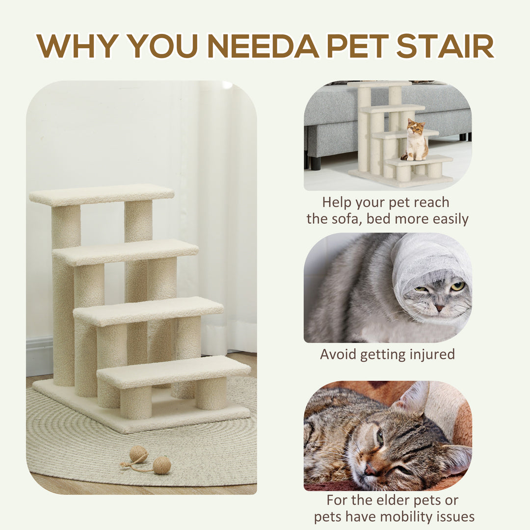 Dog Steps for Bed 4 Step Pet Stairs for Sofa Dog Cat Climb Ladder 63x43x60 cm Cream
