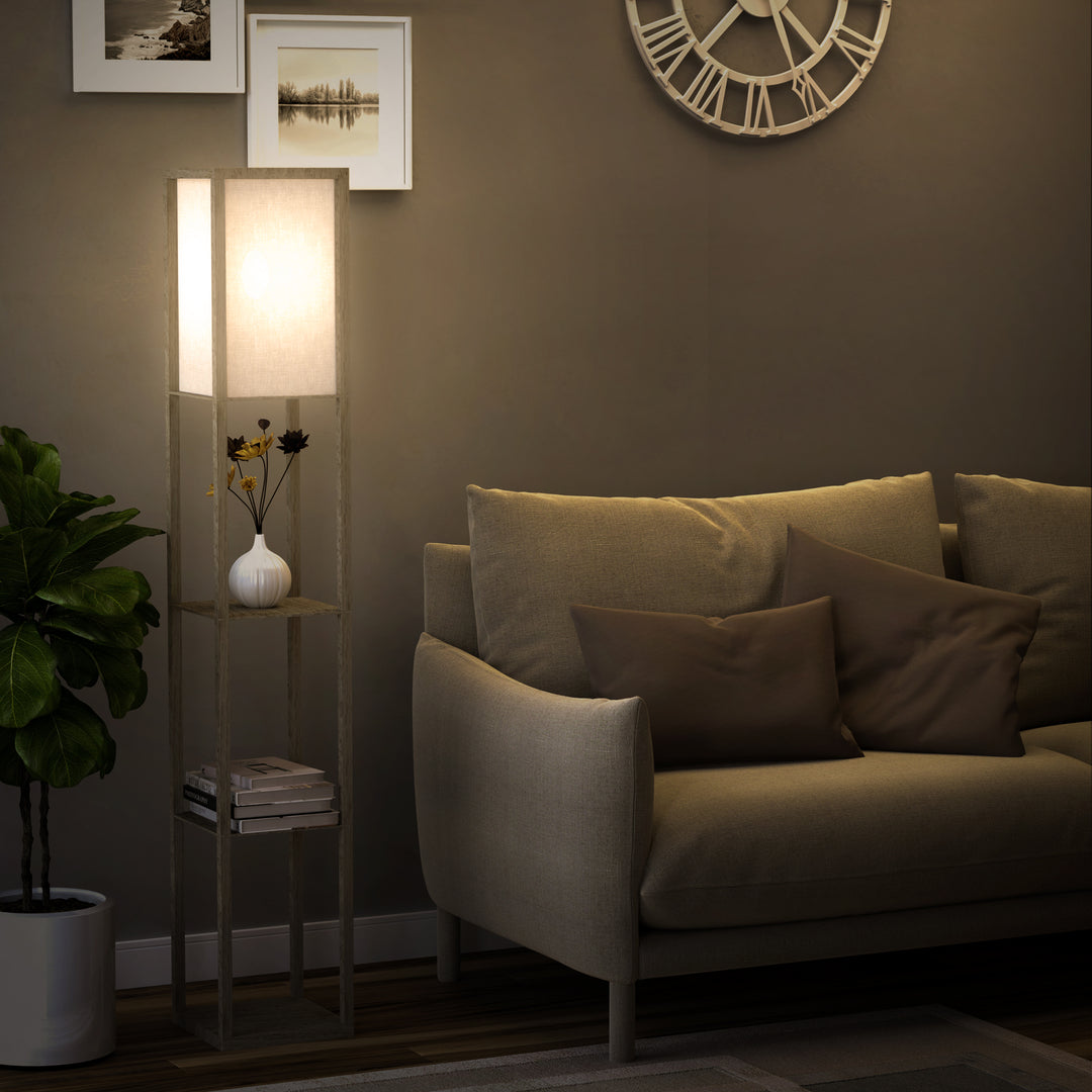 3-Tier Floor Lamp, Floor Light with Storage Shelf, Reading Standing Lamp with Acrylic Shade for Living Room, Bedroom, Kitchen, Dining Room, Office, Dorm, 160cm, Oak