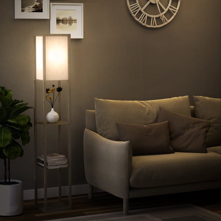 3-Tier Floor Lamp, Floor Light with Storage Shelf, Reading Standing Lamp with Acrylic Shade for Living Room, Bedroom, Kitchen, Dining Room, Office, Dorm, 160cm, Oak