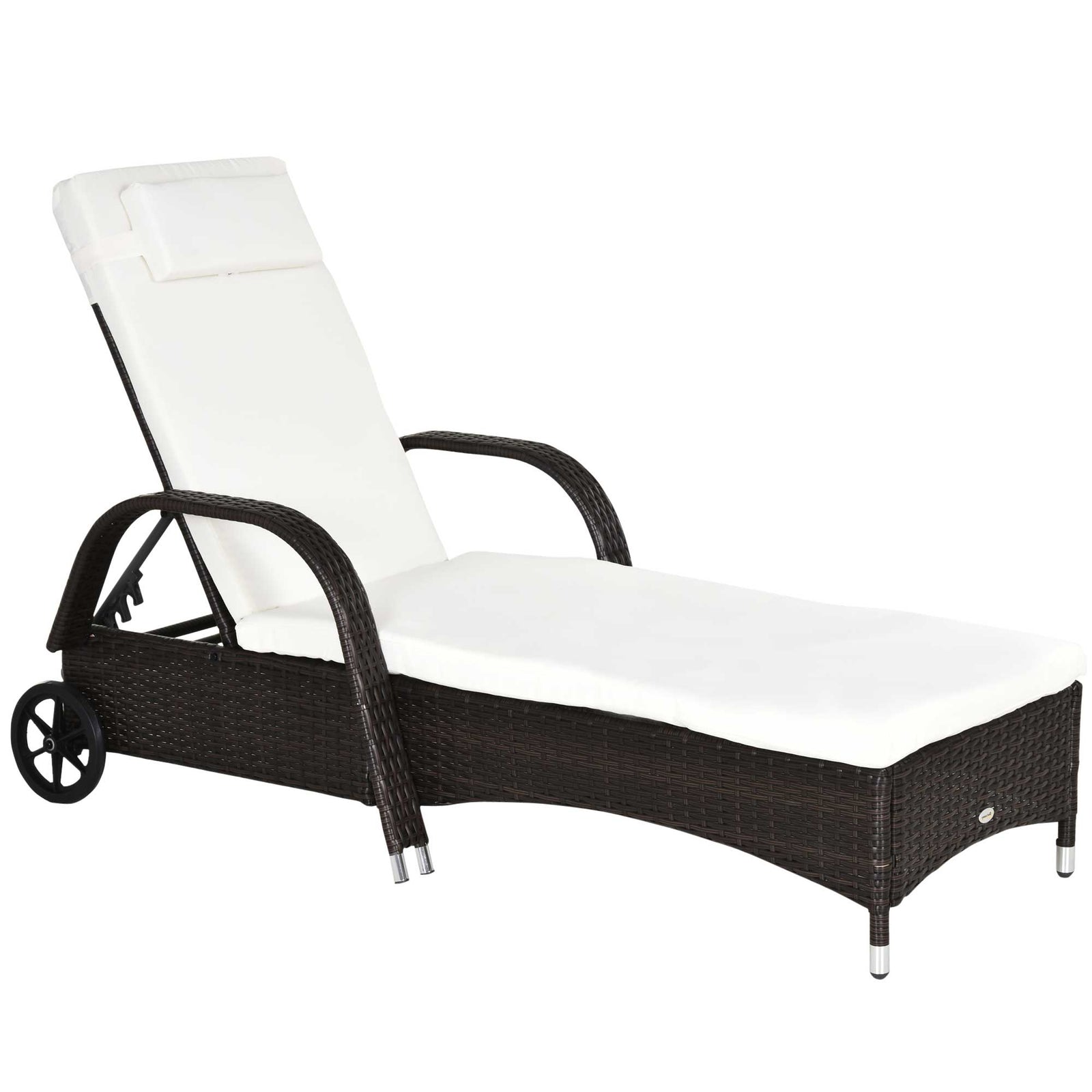 Brown Rattan Sun Lounger w/ Adjustable Steel Frame,200Lx73Wx56-103H cm