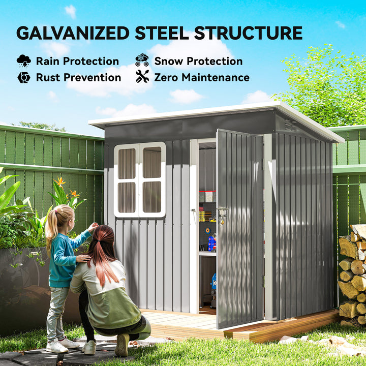 7 x 4ft Galvanised Steel Garden Shed, with Lock and Gloves - Grey