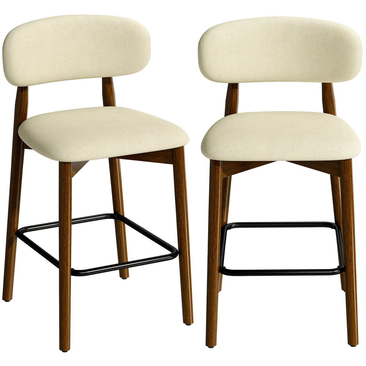 Bar Stools Curved Open Back Padded Seat Footrest Set of 2 for Kitchen - Beige
