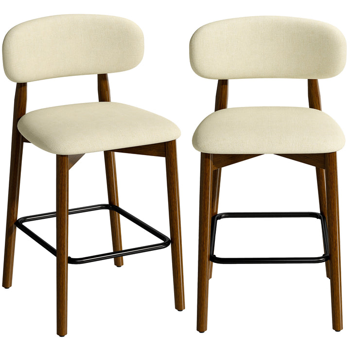 Bar Stools Curved Open Back Padded Seat Footrest Set of 2 for Kitchen - Beige