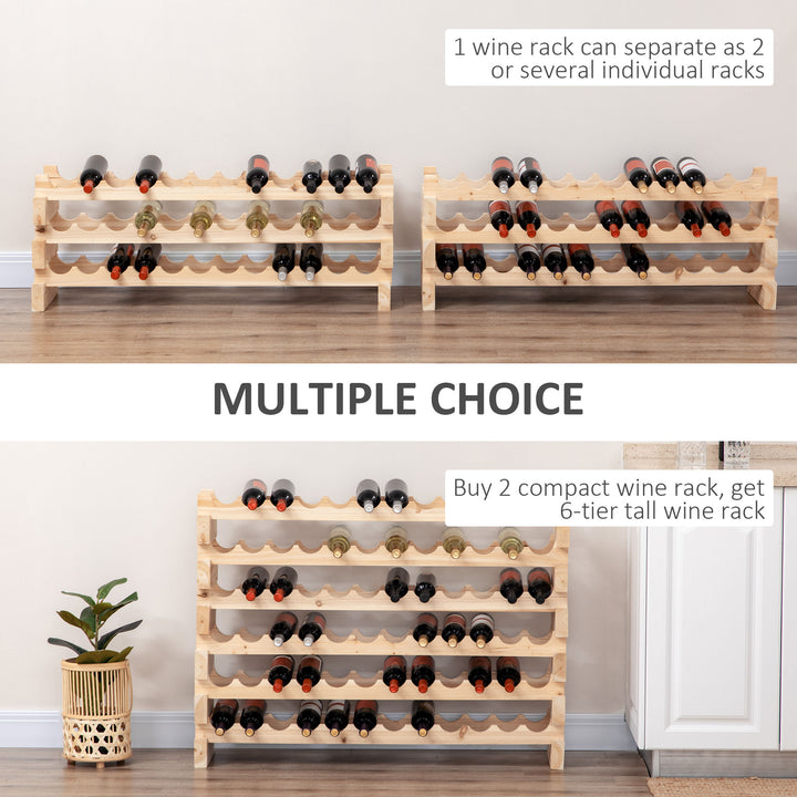 Three-Tier, 36 Bottle Wooden Wine Rack - Natural