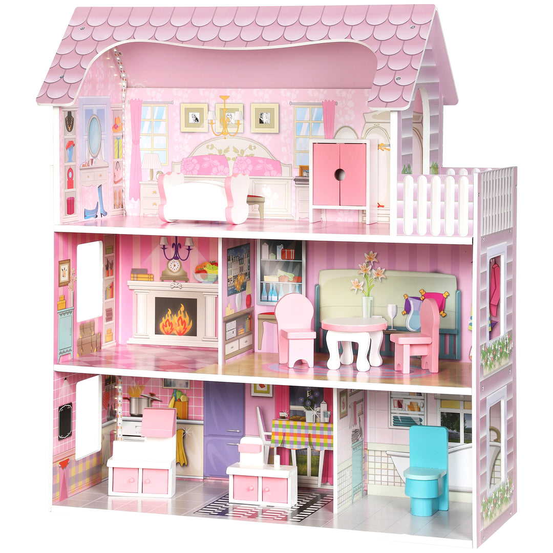 Dolls House, 6 Rooms Modern Dollhouse with LED Lights, 8 Furniture