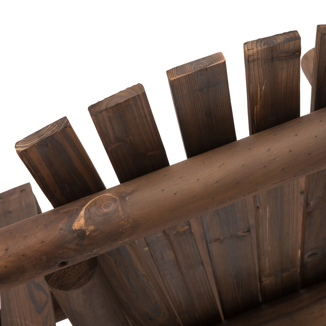 MCL Wood Patio Chair Bench 2 Seats Jack and Jill Seat w/ Center Coffee Table, Garden Bench, Carbonized