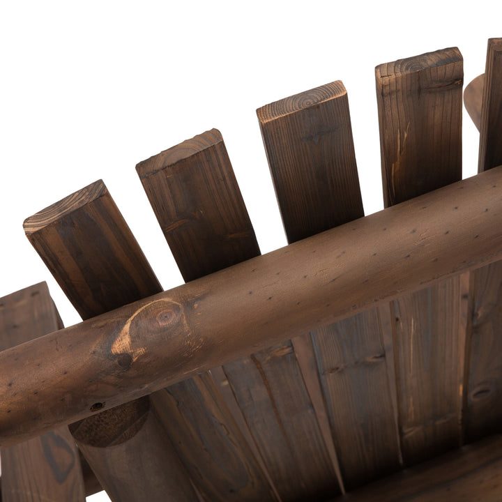 MCL Wood Patio Chair Bench 2 Seats Jack and Jill Seat w/ Center Coffee Table, Garden Bench, Carbonized