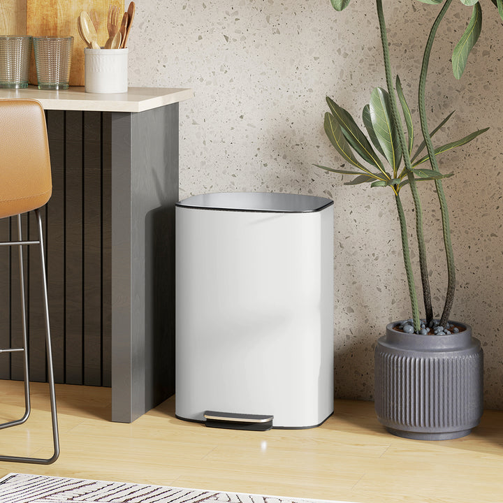 MCL 50L Kitchen Bin with Soft-Close Lid and Stay-Open Function, Stainless Steel Pedal Bin with Removable Inner Bucket, Carry Handle for Kitchen, Office, Home, Cream