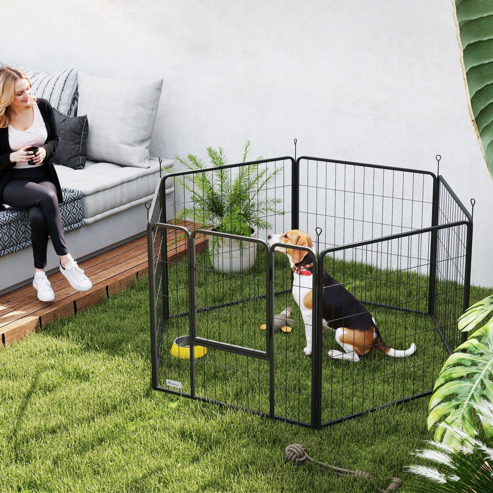6 Panels Dog Playpen, Portable Detachable Puppy Pen with Door, for Medium Dogs, 80cm High, Grey