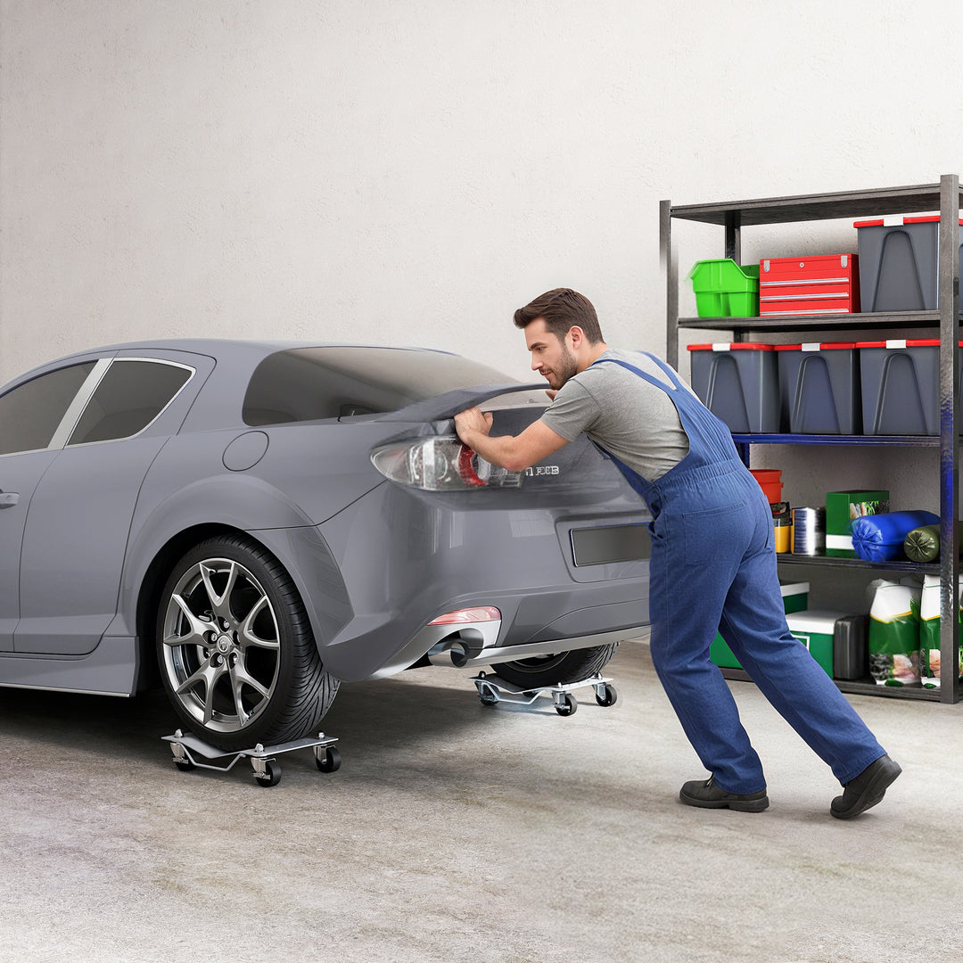 MCL Two-Piece Car Wheel Dolly with Swivel Casters, Non-Slip Metal Plates, 680kg Capacity, Grey