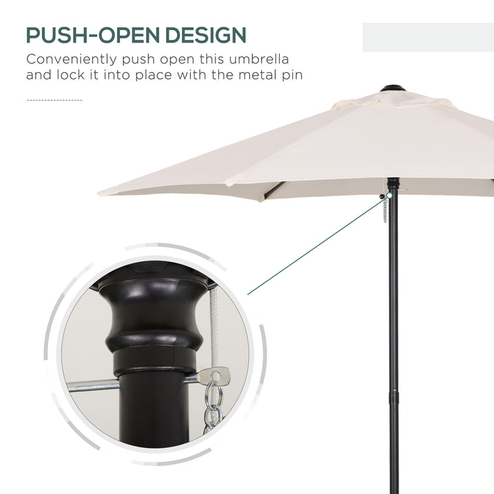 MCL 2m Garden Parasol Umbrella, Outdoor Sun Shade with 6 Sturdy Ribs for Balcony, Bench, Garden, Cream White