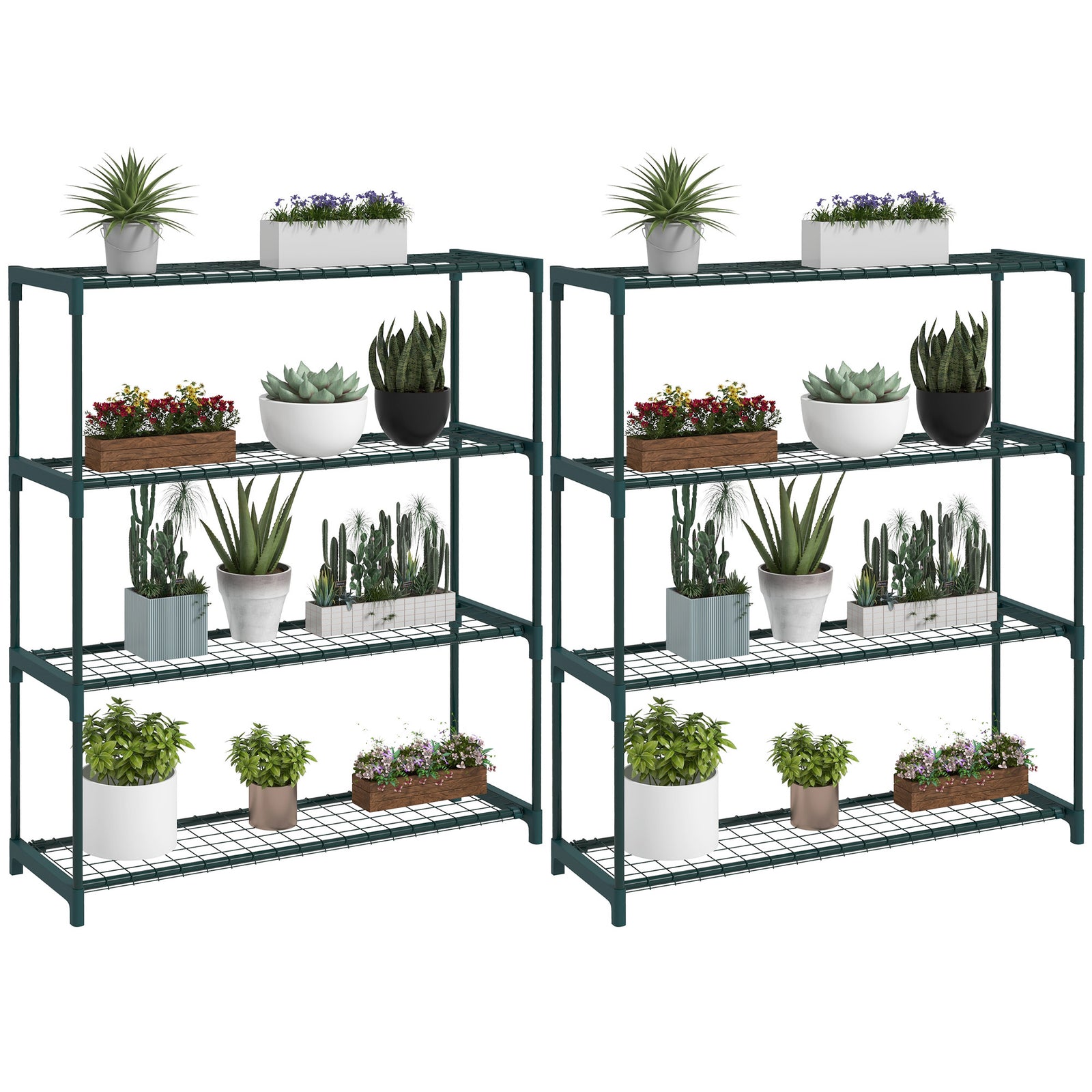 Modern Plant Stand, 4-Tier Planter Holder with Steel Frame, Outdoor Flower Display Rack for Potted Plants Garden Balcony Decor, Dark Green