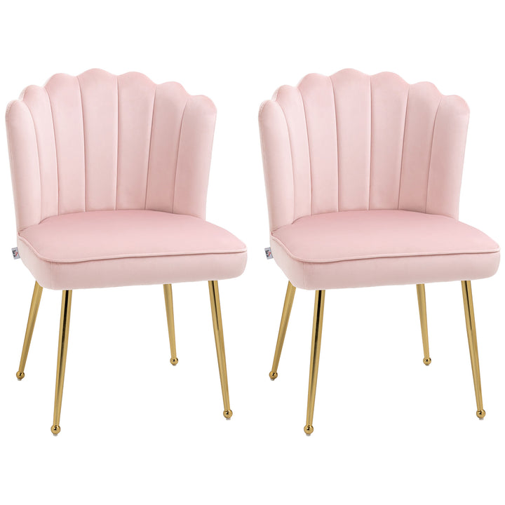 HOMCOM Shell Luxe Velvet Accent Chair, Modern Living Room Chair with Gold Metal Legs for Living Room, Bedroom, Home Office, Set of 2, Pink | Aosom UK