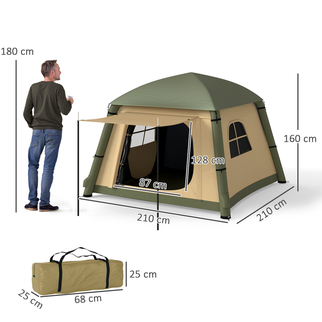 Inflatable Camping Tent w/ Hand Pump, Easy Setup 1/2 Person Blow Up Tent Waterproof 190T Taffeta w/ Mesh Windows, Doors and Carry Bag, Brown
