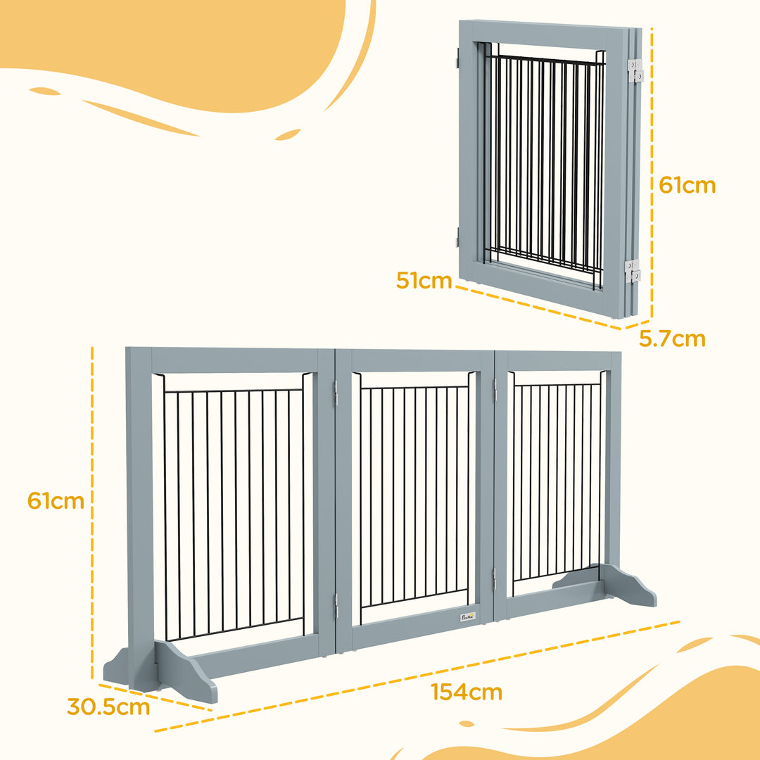 Foldable Pet Gate, with Three Panels & Two Support Feet - Grey