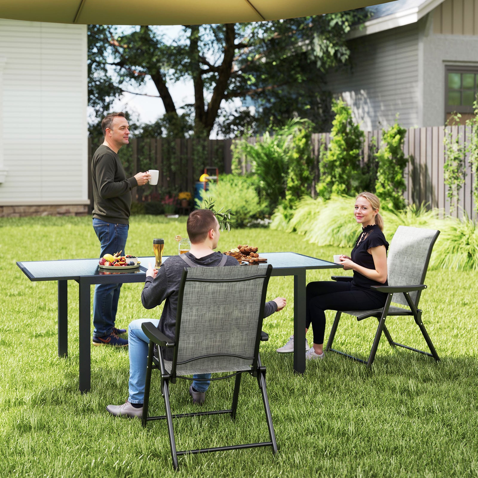 Set of Two Folding Outdoor Chairs - Black/Grey