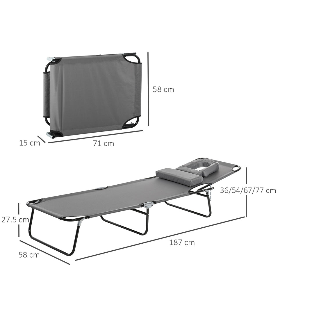 Folding Sun Lounger Reclining Chair w/ Pillow Reading Hole Garden Beach