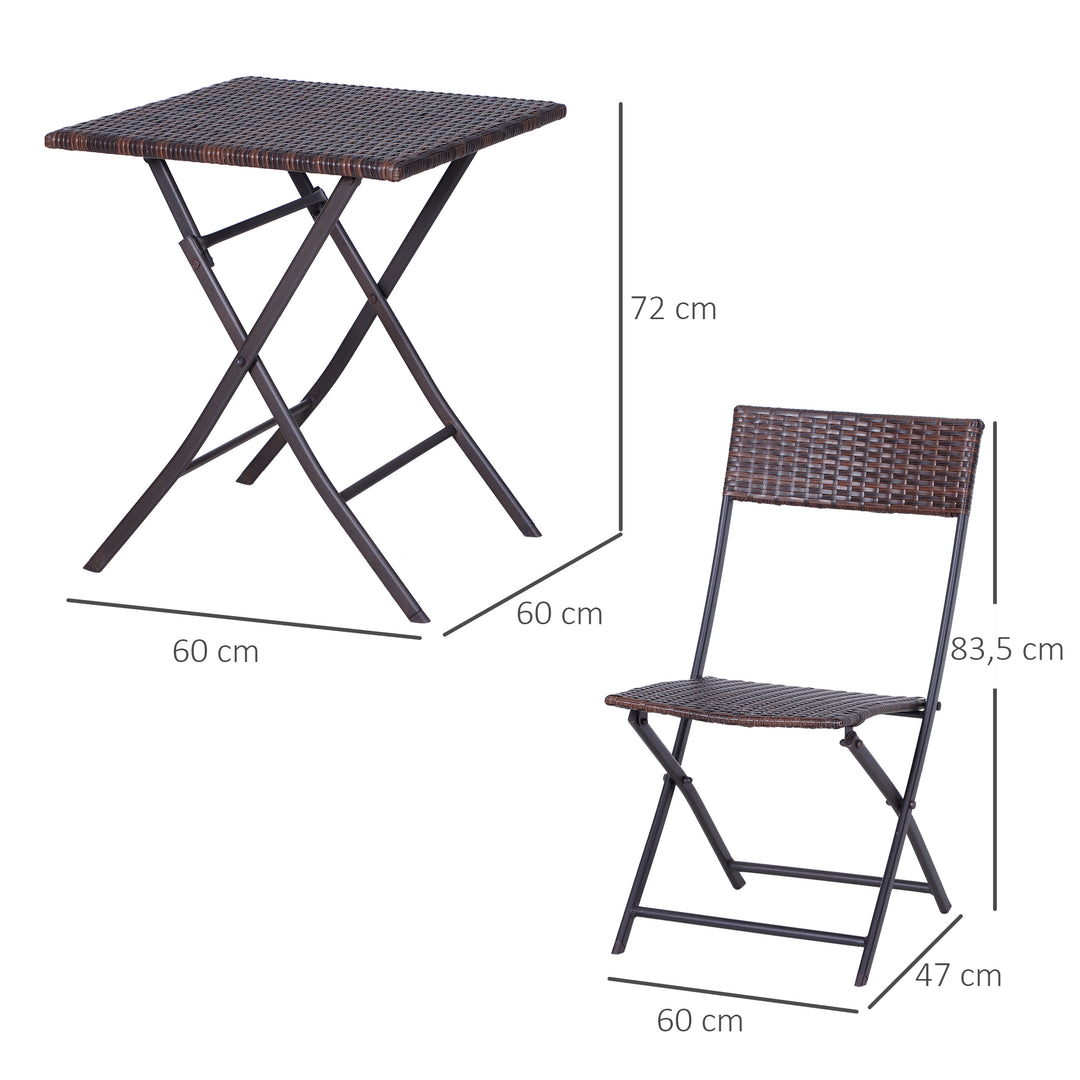 2-Seater Rattan Bistro Set: 1 x table, 2 x chairs-Brown