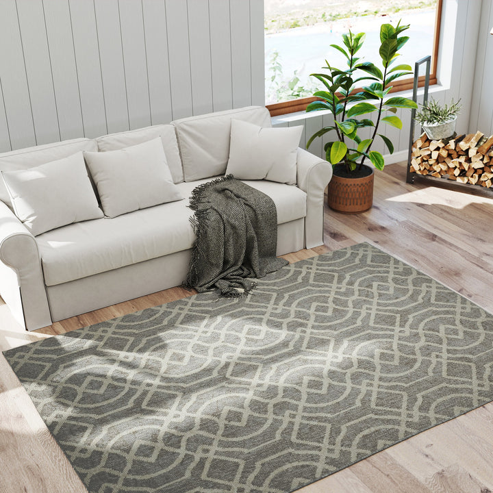 UV Resistant Indoor & Outdoor Area Rug, Easy-Cleaning Machine Washable Rug with Geometric Pattern for Patio, Garden, Kitchen, Bathroom or Living Room, 230 x 160 cm, Grey