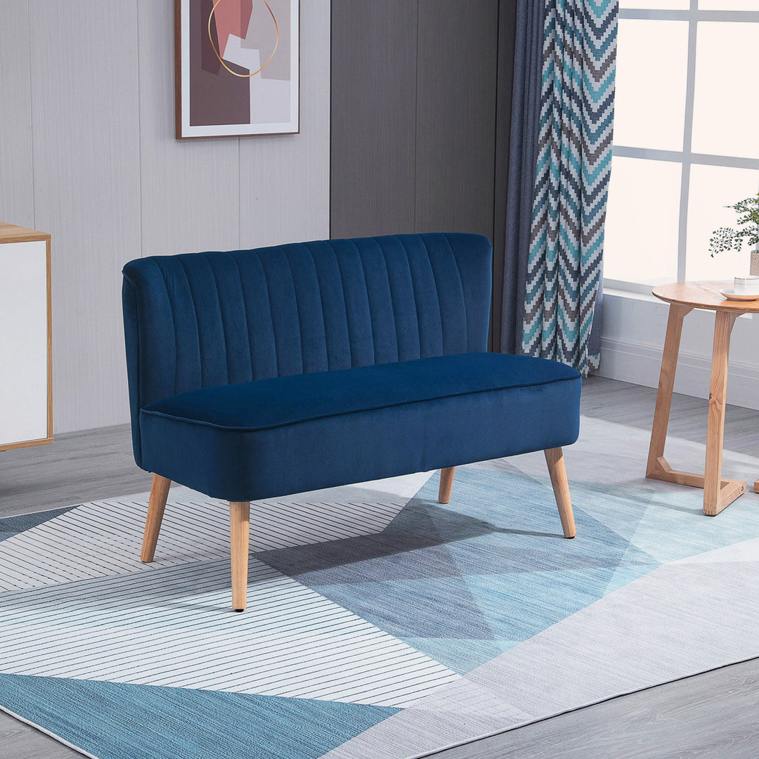 Modern Velvet Double Seat Sofa w/ Wood Frame Foam Padding High Back Soft Comfortable Compact Couch Blue