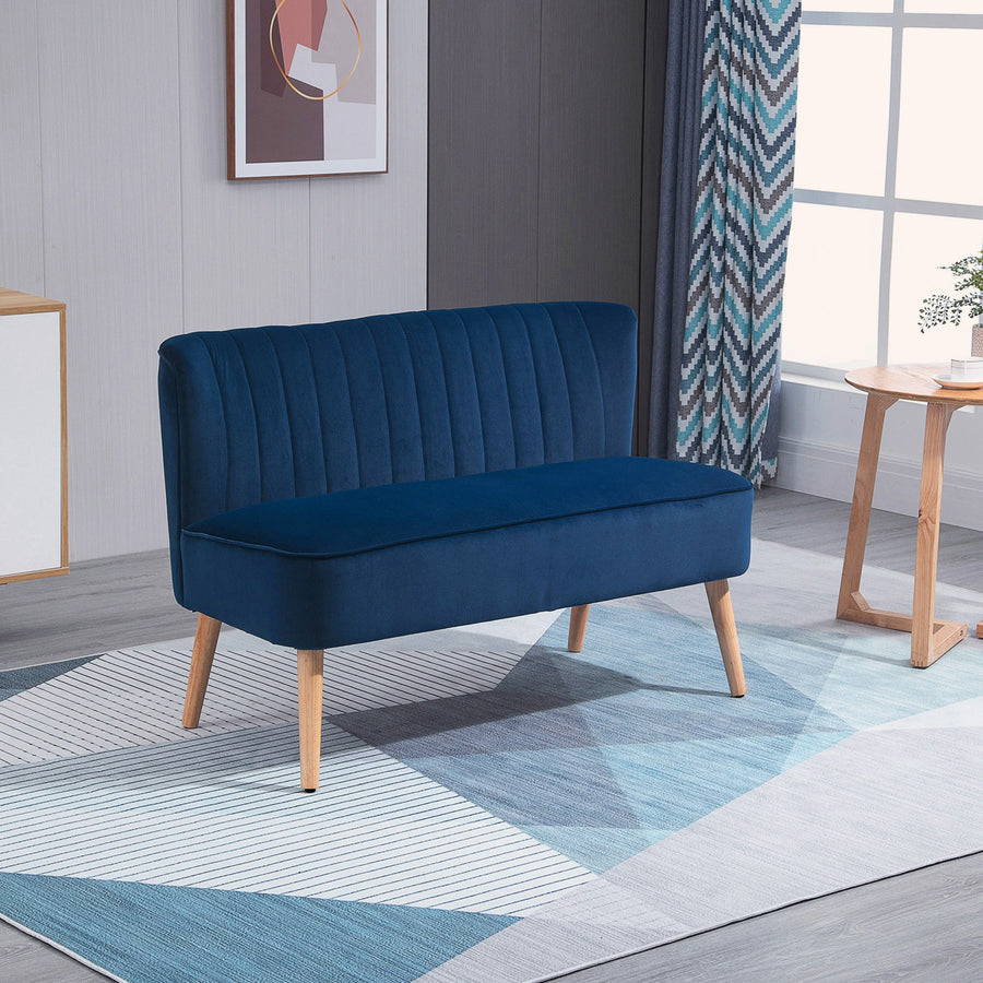 Modern Velvet Double Seat Sofa w/ Wood Frame Foam Padding High Back Soft Comfortable Compact Couch Blue