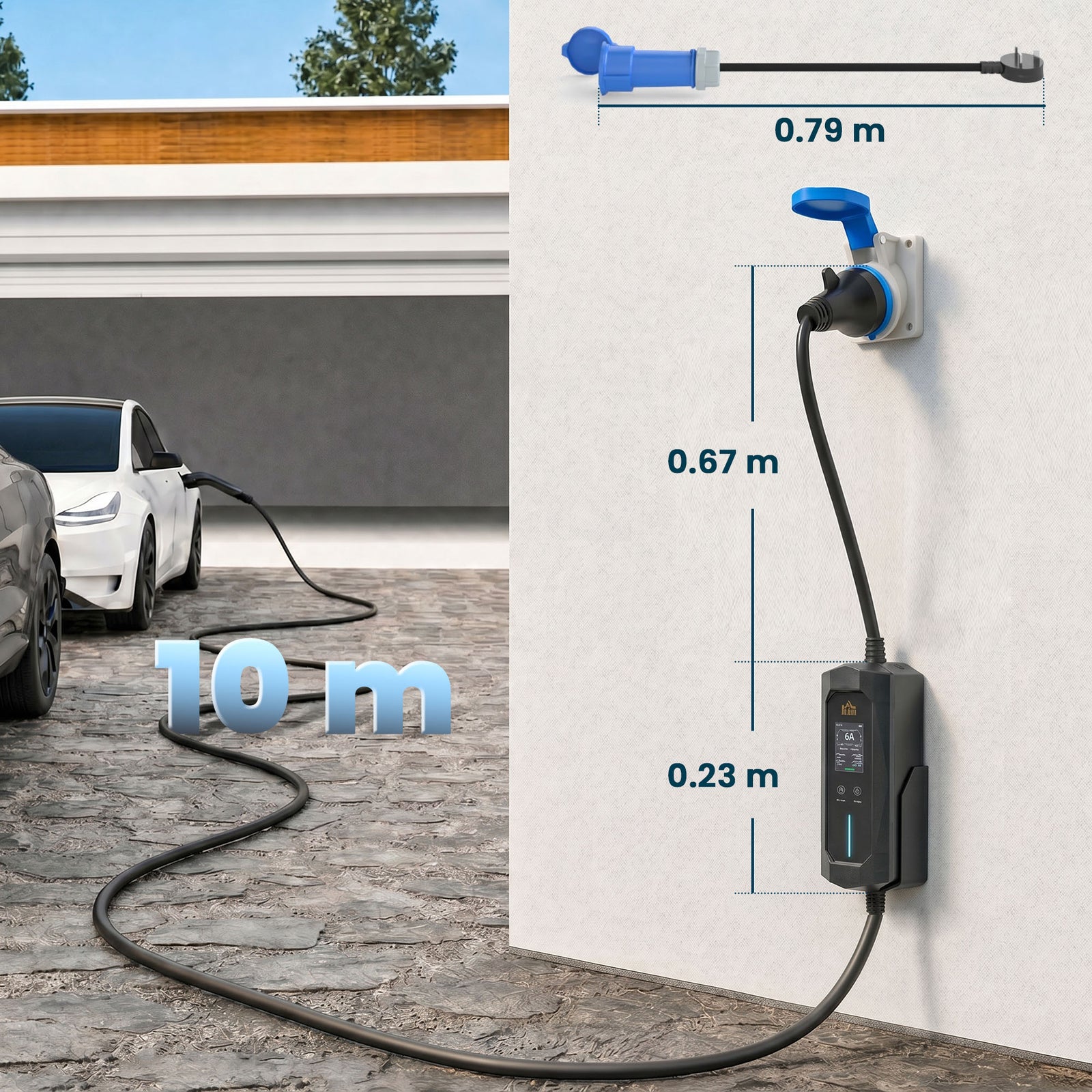 EV Charger 7kW Type 2 to CEE 32A Plug with UK Adapter, 10 m, 6-32A, El