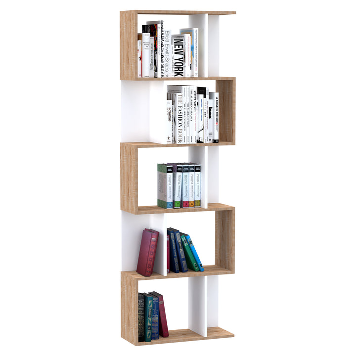 HOMCOM 5-tier Bookcase Storage Display Shelving S Shape design Unit Divider White | Aosom UK