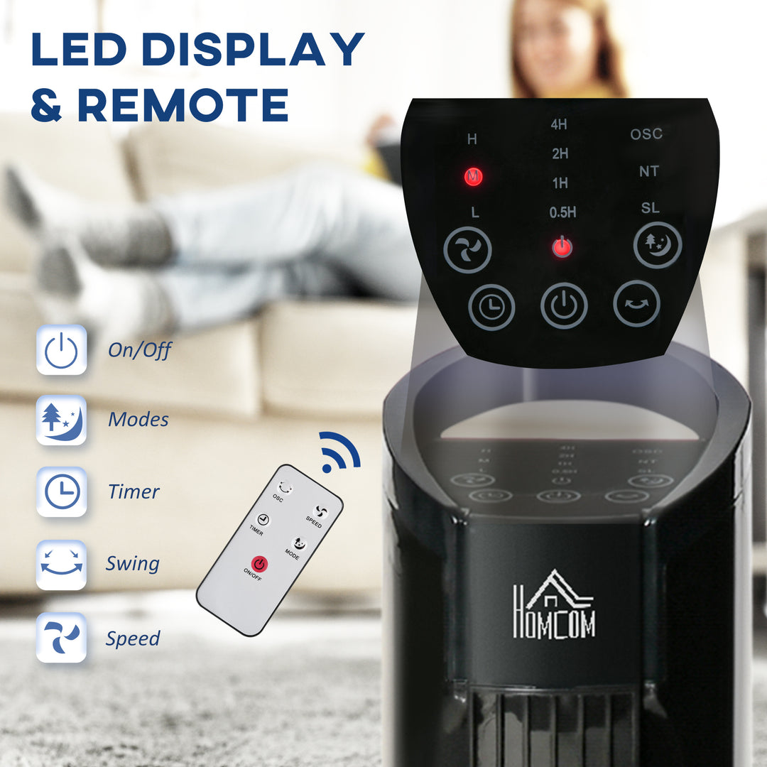 MCL 31" Freestanding Tower Fan, 3 Speed 3 Mode, 7.5H Timer, Oscillating, LED Panel, Remote Control, 31 Inch Standing Fan, Black