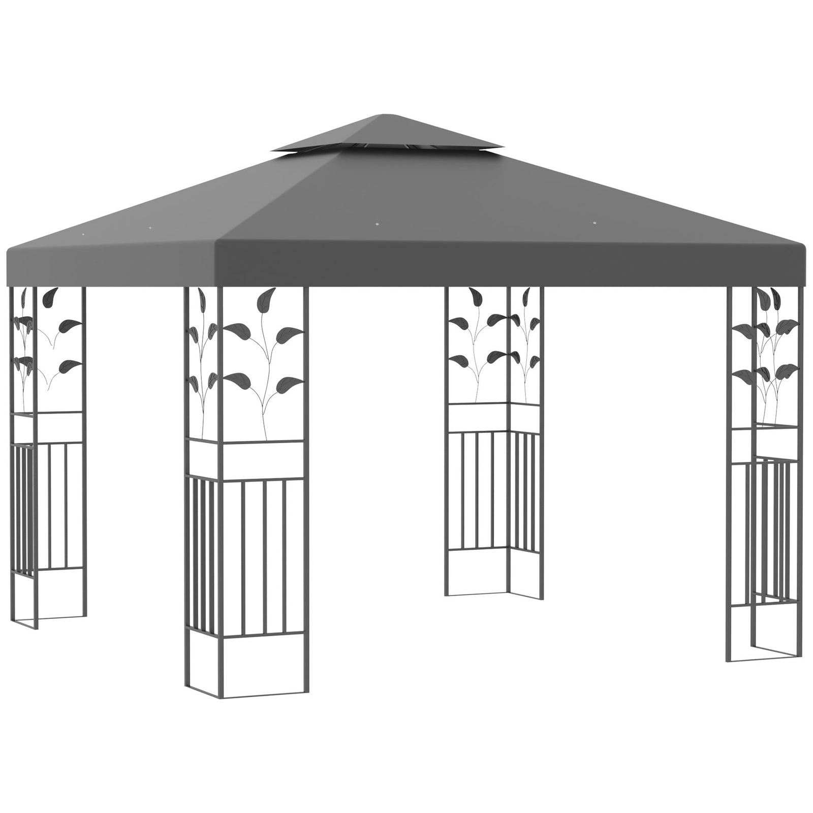 3 x 3m Outdoor Steel Gazebo with 2 Tier Roof, Garden Gazebo Patio Canopy Marquee Shelter with Decorative Steel Frame - Grey