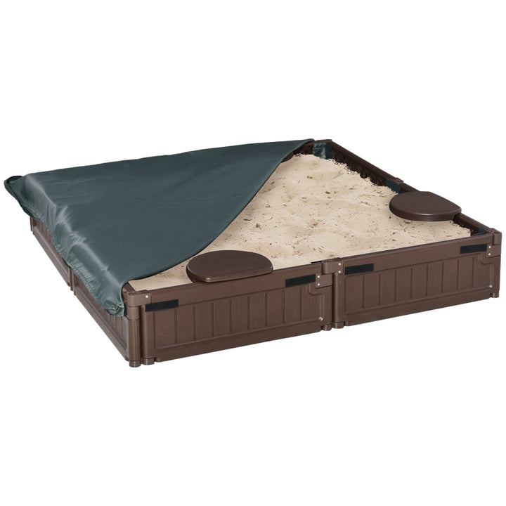 Sand Pit Children's Plastic Sandpit w/ Water-Resistant Oxford Cover Bottom Fabric Liner kid Playset for 3-12 years old, Garden, Outdoor - (Brown)