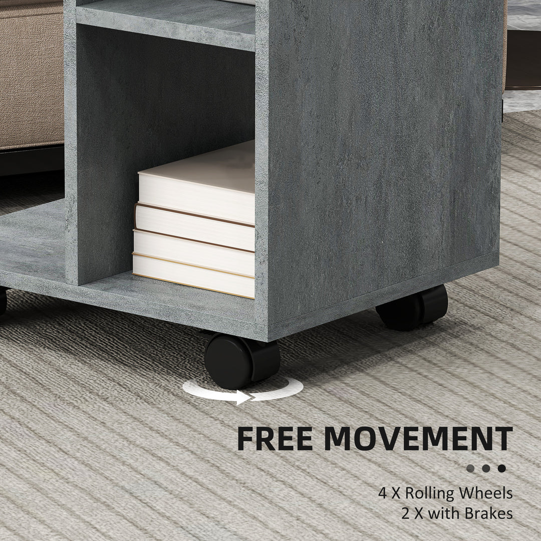 C-Shape End Table Unique Storage Unit w/ 2 Shelves 4 Wheels Freestanding Home Office Furniture Cabinet Square Studio Grey