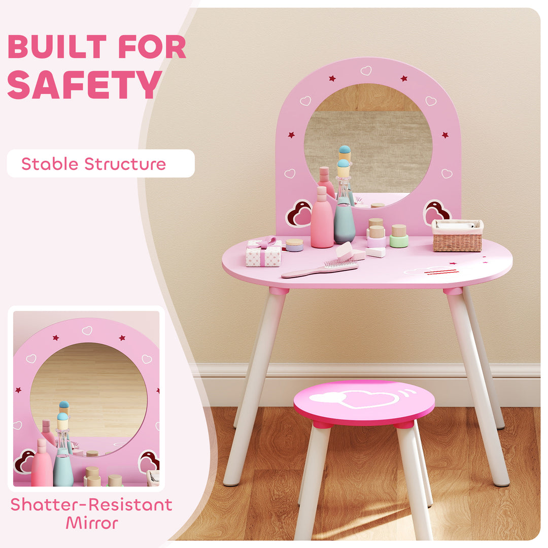 Kids Dressing Table with Mirror and Stool, Girls Vanity Set for Kids Room, Bedroom, Nursery, for Ages 3–6 Years