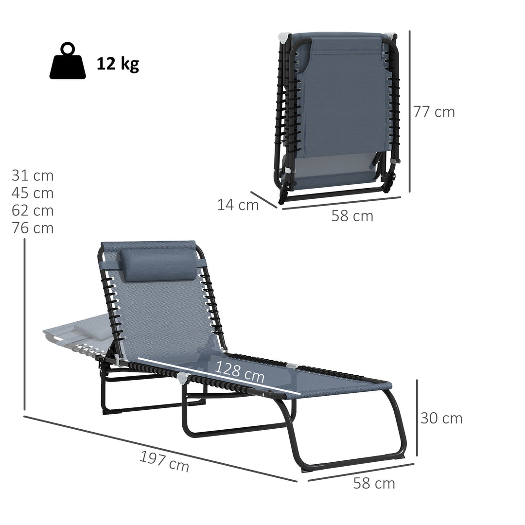 Set of Two Folding Sun Loungers, with Four-Position Backs - Grey