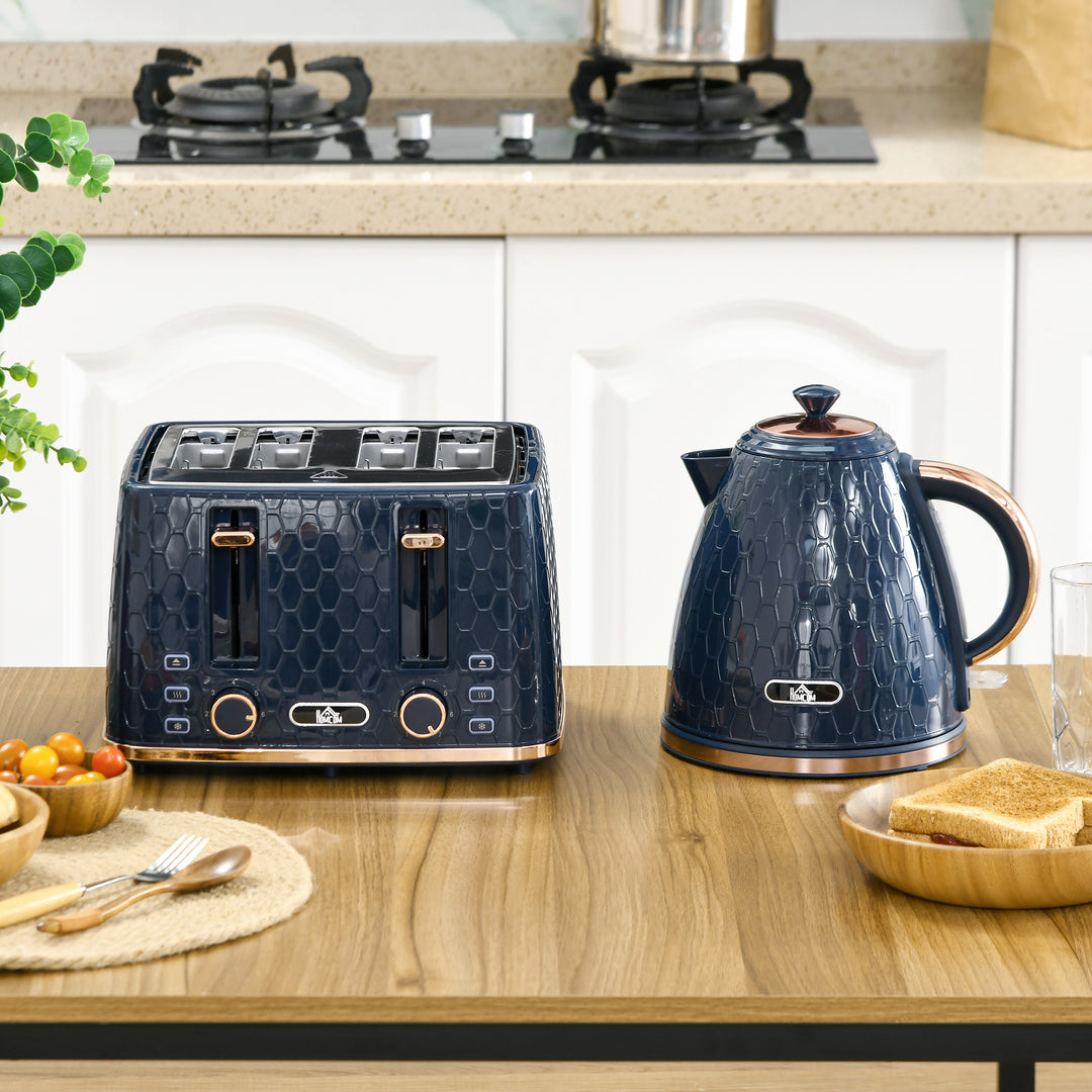 Kettle and Toaster Set, 1.7L 3000W Fast Boil Jug Kettle with Auto Shut Off, 4 Slice Toaster with 7 Level Browning Controls & Crumb Tray, UK Otter Thermostat, Blue