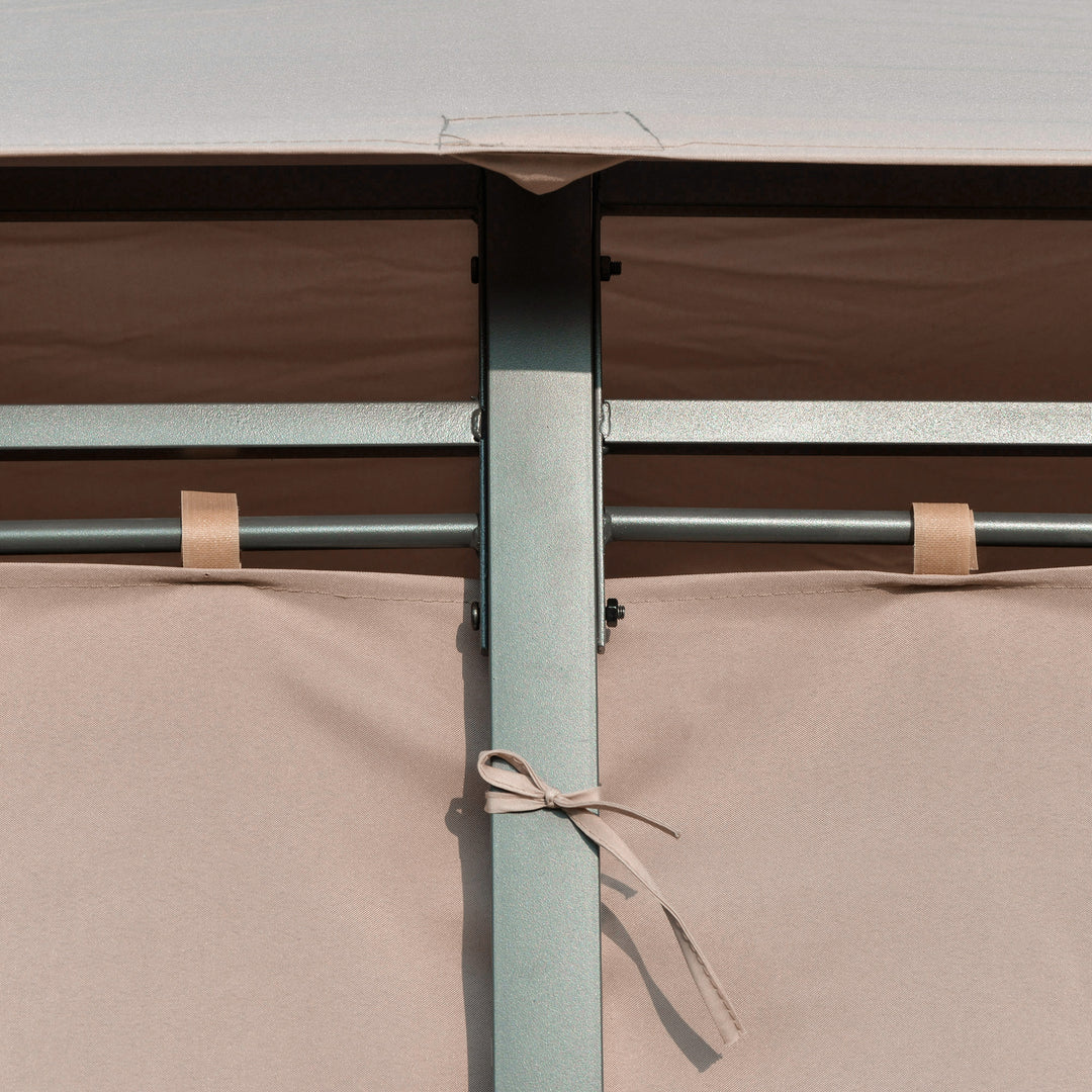 MCL 4 x 3(m) Outdoor Gazebo Canopy Party Tent Garden Pavilion Patio Shelter w/ LED Solar Light, Double Tier Roof, Curtains, Steel Frame, Khaki