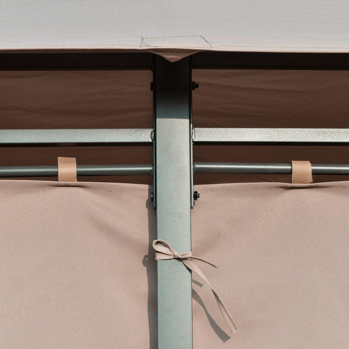 MCL 4 x 3(m) Outdoor Gazebo Canopy Party Tent Garden Pavilion Patio Shelter w/ LED Solar Light, Double Tier Roof, Curtains, Steel Frame, Khaki