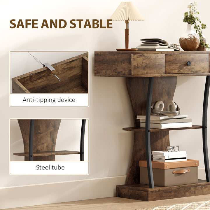 Console Table, 3-Tier Industrial Hallway Table with Drawer, Storage Shelves, 91 x 32 x 87 cm