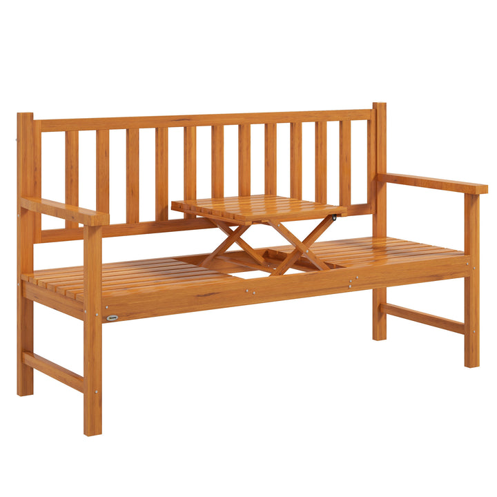 Wooden Bench with Liftable Middle Table, Outdoor Bench, Patio Loveseat