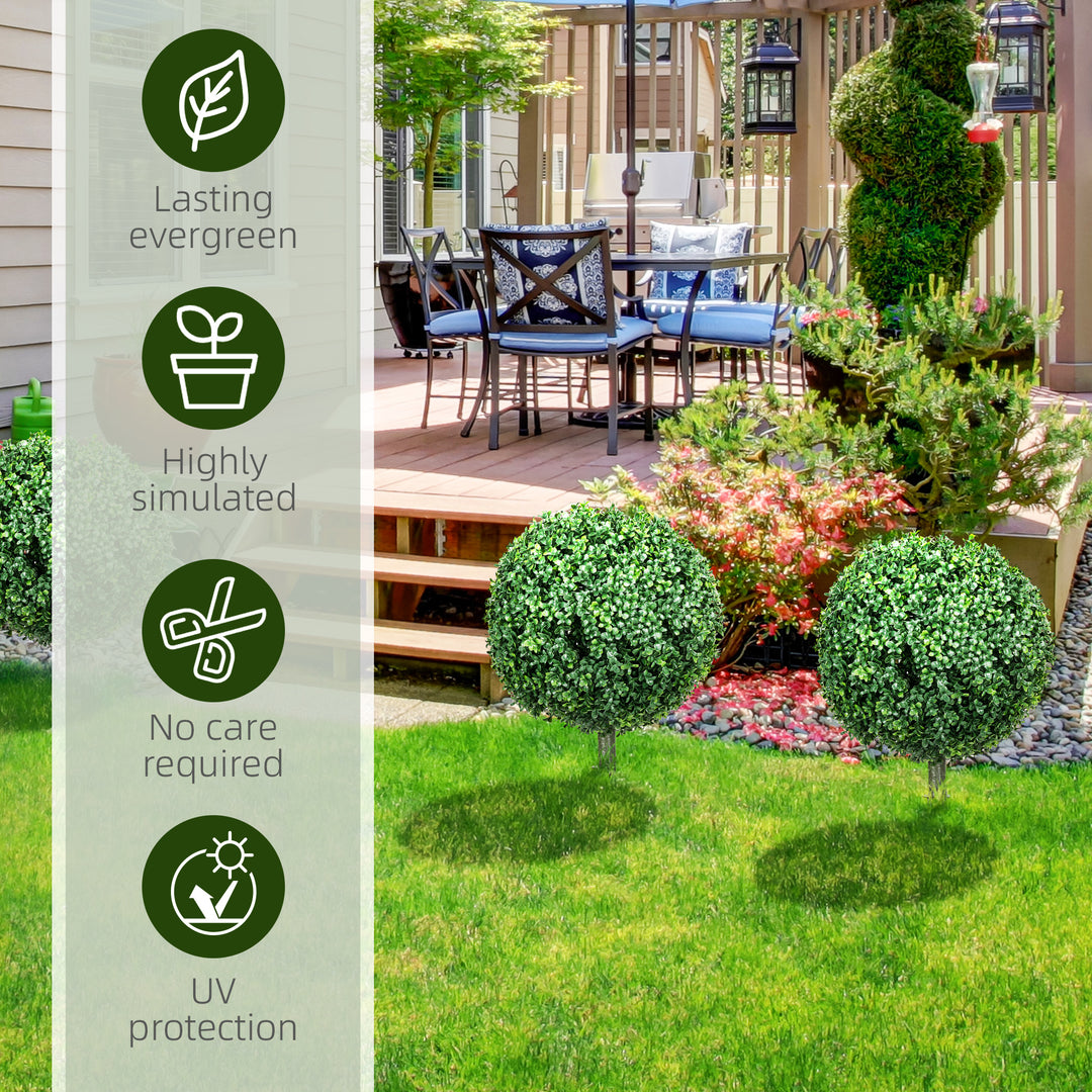 Artificial Boxwood Trees w/ Ground Stake, Set of 2 Ball Shaped Topiary