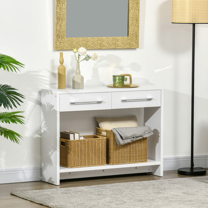 HOMCOM Console Table with Shelf and  Drawer, Contemporary Hallway Table for Living Room, Entryway, White