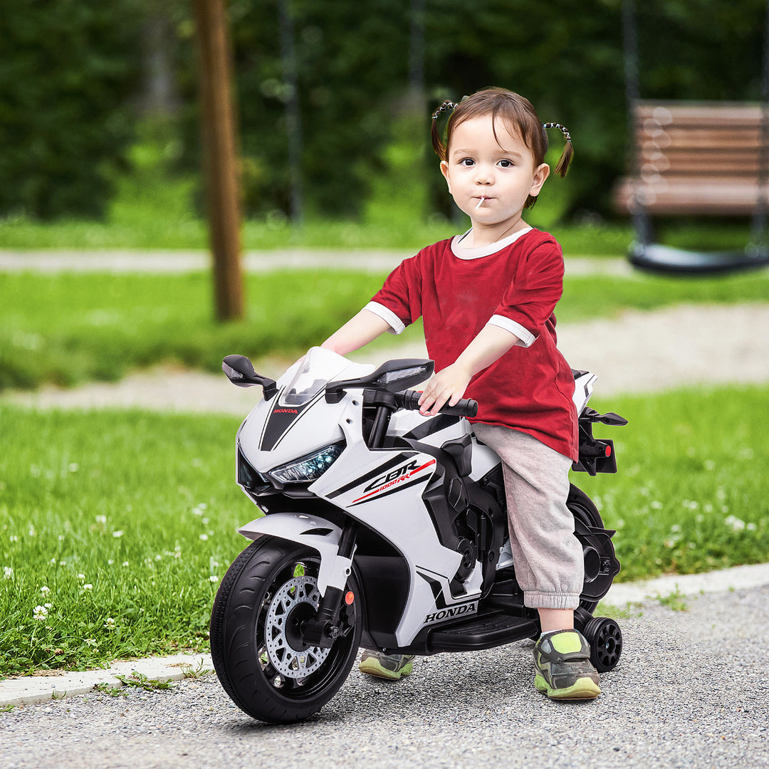 MCL 6V Honda Licensed Kids Motorcycle w/ Music, Training Wheels - White