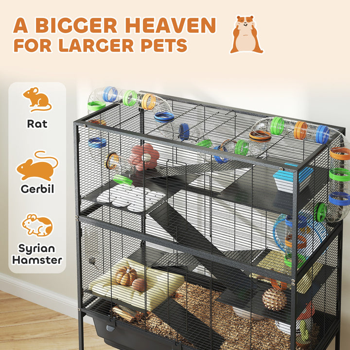 5 Tier Large Hamster Cage on Wheels with 17 cm Deep Tray, Storage Shelf for Syrian, Gerbil, Rats