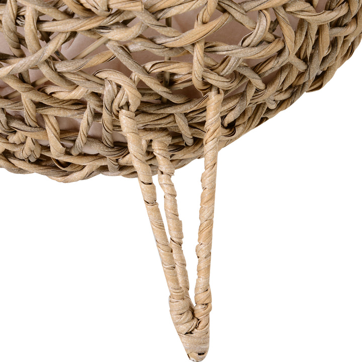 Wicker Cat Bed, Ball-Shaped Rattan Elevated Cat Basket with Three Tripod Legs, Cushion - Natural Wood Finish