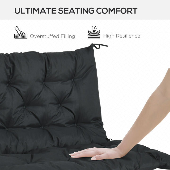 2 Seater Bench Pad, Garden Chair Cushion with Back and Ties for Indoor and Outdoor Use, 98 x 100 cm, Black