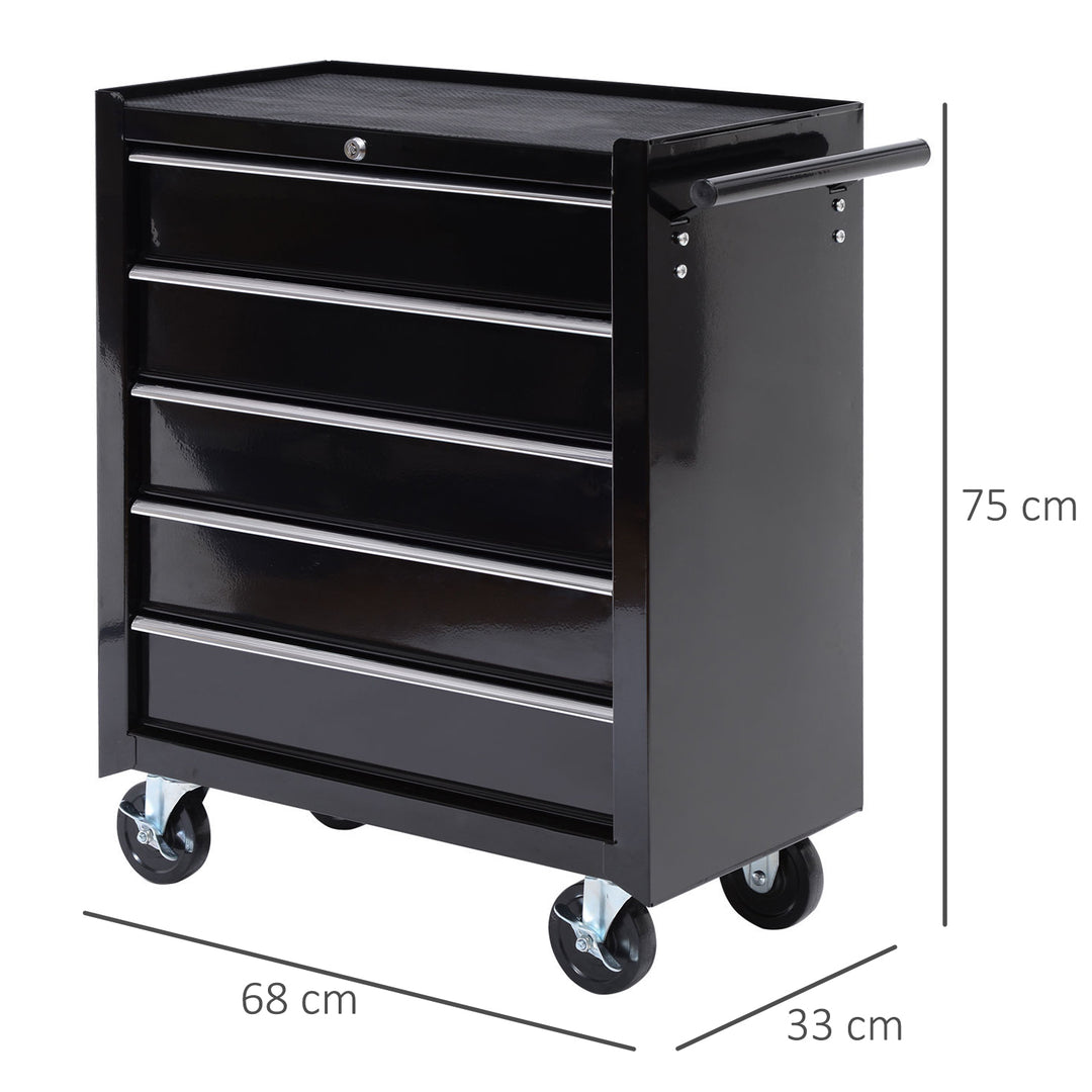 HOMCOM Cold Rolled Steel 5-Drawer Rolling Tool Storage Cabinet Tool Chest Black | Aosom UK