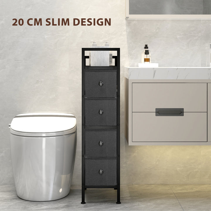 4 Drawer Fabric Dresser Chest of Drawers, Slim Storage Cabinet with Steel Frame for Small Spaces, Bedroom