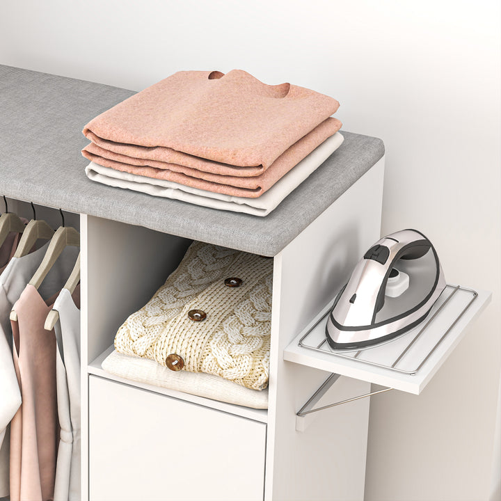 Rolling Ironing Board Cabinet, Foldable Ironing Station with Storage, Wheels for Home, Laundry Room