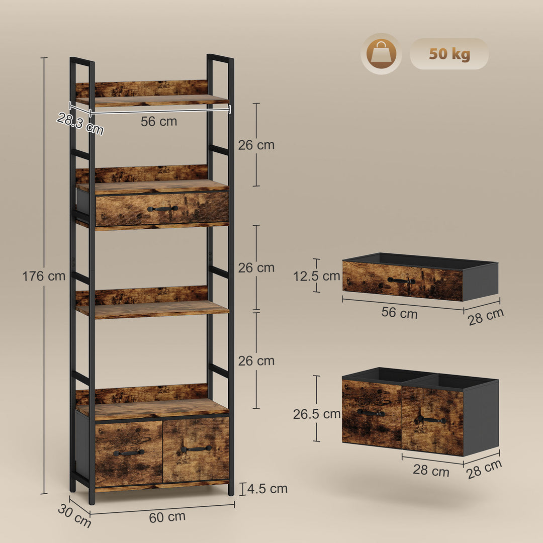 MCL Industrial Style Bookcase, with 4 Shelves and 3 Fabric Drawers - Brown/Black