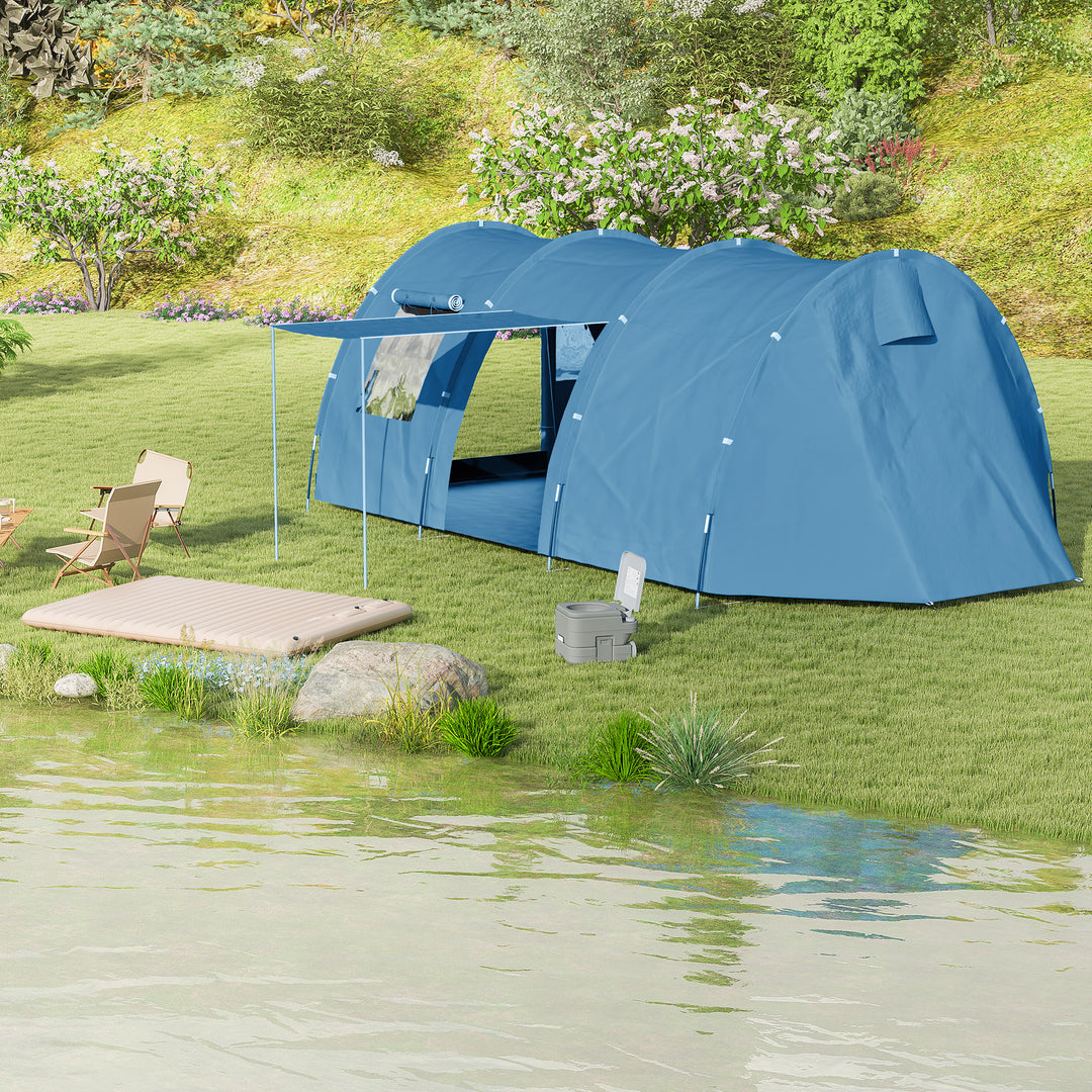 5-6 Man Camping Tent with 2 Room, Floor and Carry Bag - Blue